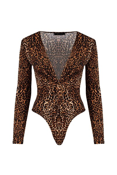 RİVUS Önü Burgulu Uzun Kollu Leopar Body