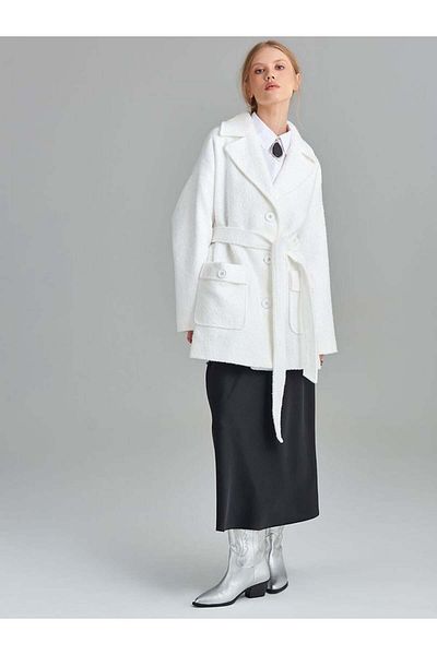 RİVUS Παλτό Snow White Stamped Belted - Λευκό