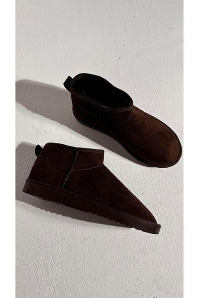 Eataly Shoes Botine ultra mini din piele intoarsa maro deschis cu talpa plată