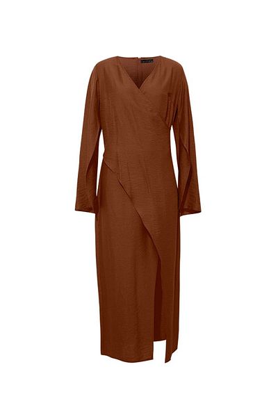 RİVUS Φόρεμα Wrap Relaxed Fit - Καφέ