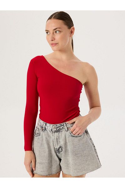RİVUS One Shoulder Long Sleeve Body - Red