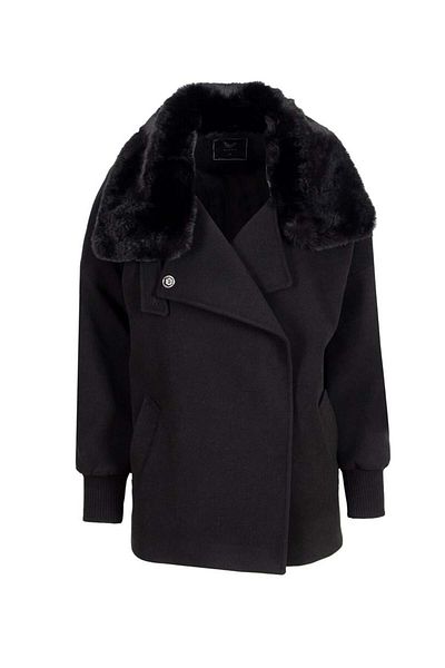 RİVUS Fur Collar Stamp Coat - Black