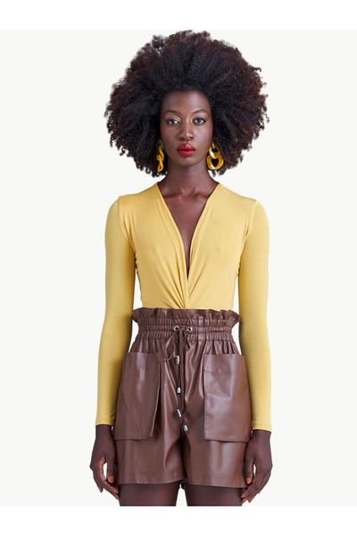 RİVUS Long Sleeve Iconic Body with Twisted Front and Bottom Snaps - Yellow