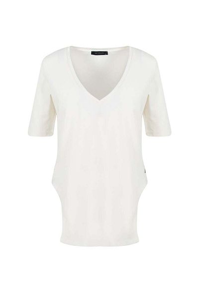 RİVUS Tricou de bază cu decolteu în V față lung și spate - alb