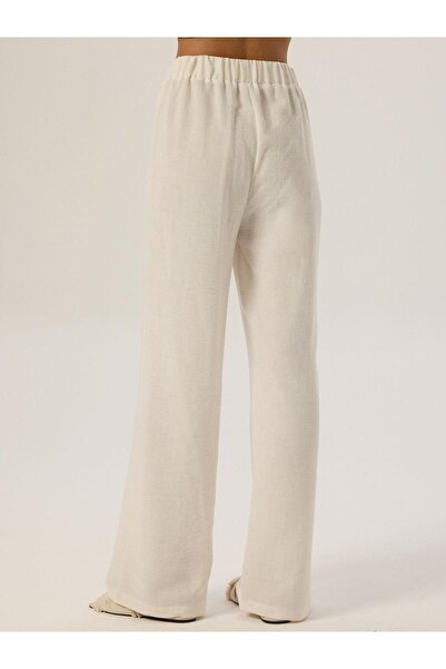 RİVUS White Draped Loose Cut Elastic Waist Trousers