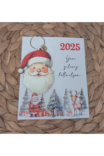 Ege ajans 10Pcs (with Card and Gelatin) Christmas Concept Santa Claus Wood Keychain