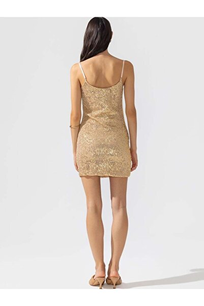 RİVUS Drape Detaylı Askılı Pullu Mini Elbise - Gold