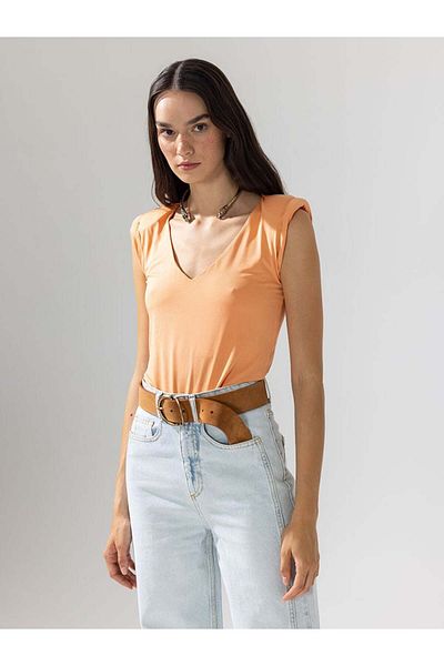 RİVUS Padded Short Sleeve Knitted Body - Orange
