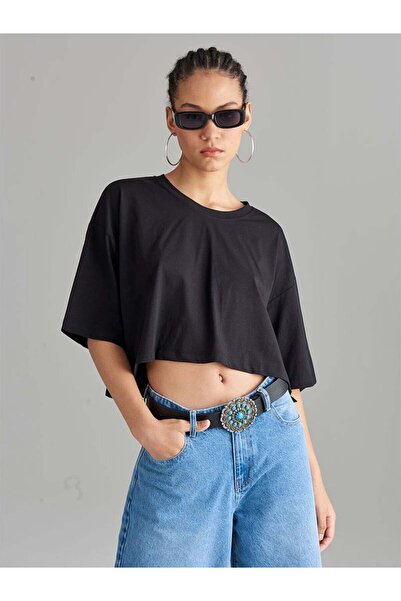 RİVUS Oversize Crop T-shirt - Black