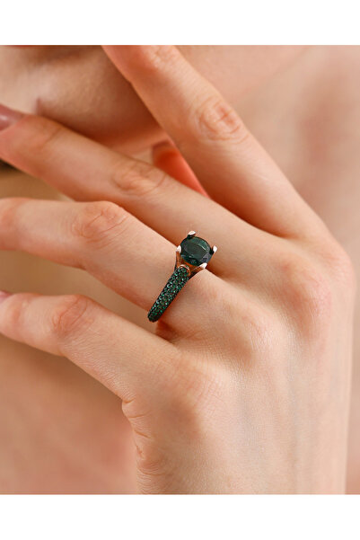by evrenmusti 925 AYAR GÜMÜŞ YEŞİL TAŞLITEK TAŞ YÜZÜK