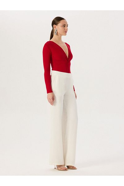 RİVUS Elastic Waist Wide Leg Crepe Trousers - Ecru