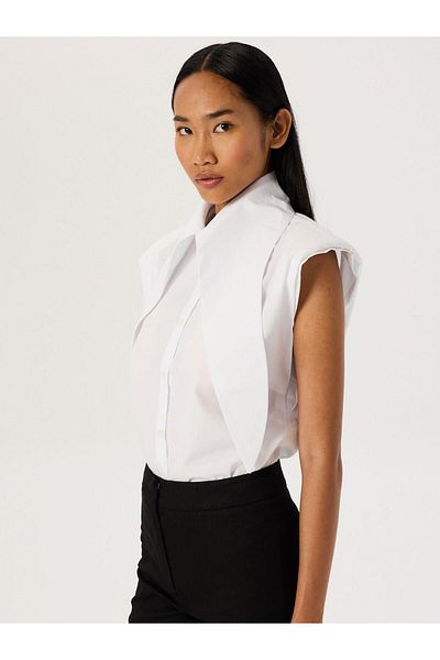 RİVUS Collar Detailed Padded Cotton Shirt - White
