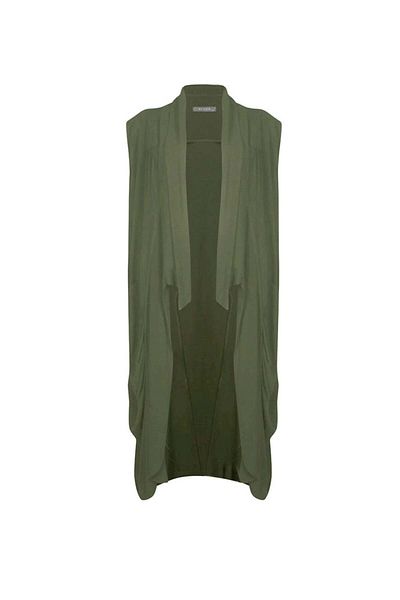 RİVUS Khaki Color Shawl Collar Sleeveless Kimono