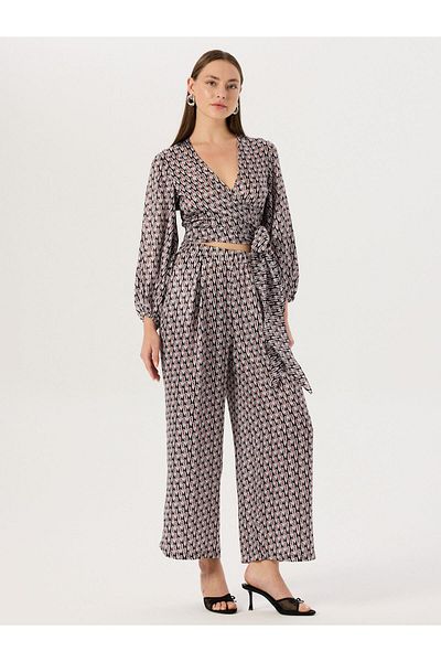 RİVUS Red Patterned Wide Leg Trousers