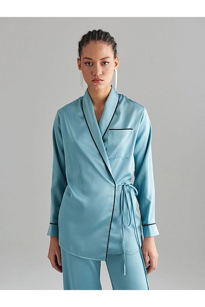 RİVUS Wrap Closure Satin Pajama Jacket - Mint Green