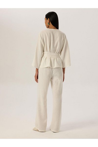 RİVUS White Draped Loose Cut Elastic Waist Trousers