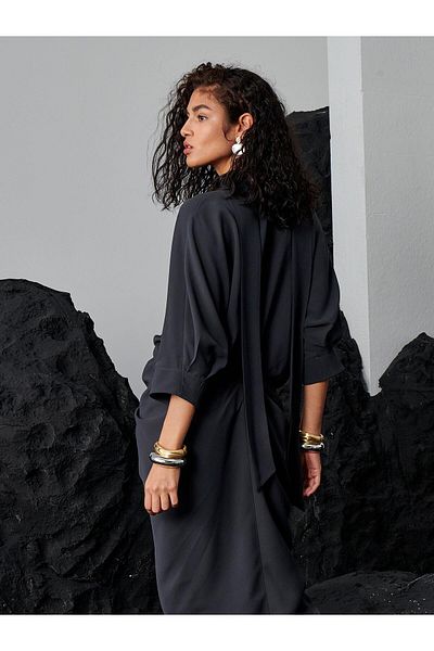 RİVUS Smoked Dress with V-Neck - Snap Skirt and Drawstring Body Party