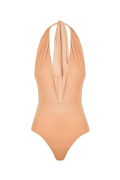 RİVUS Deep Chest Low-cut Tie-Up Bottom Snap-On Iconic Body - Orange