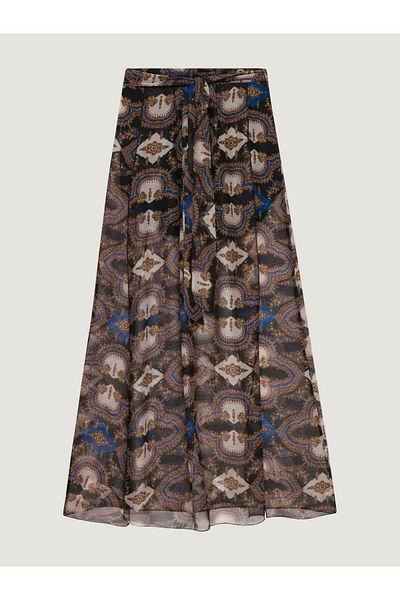 RİVUS Shawl Patterned Maxi Skirt - Double Slits on the Front and Elastic Waist