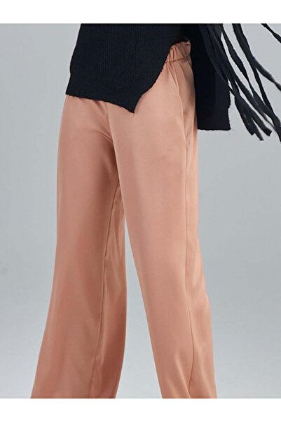 RİVUS Elastic Waist Wide Leg Satin Trousers - Camel