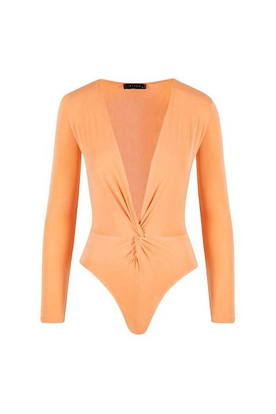 RİVUS Long Sleeve Iconic Body with Twisted Front and Bottom Snaps - Orange