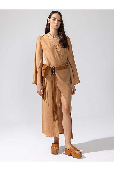 RİVUS Φόρεμα Wrap Relaxed Fit - Καμήλα