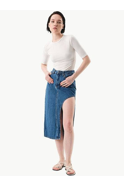 RİVUS Fusta Jean Indigo - Slit adânc
