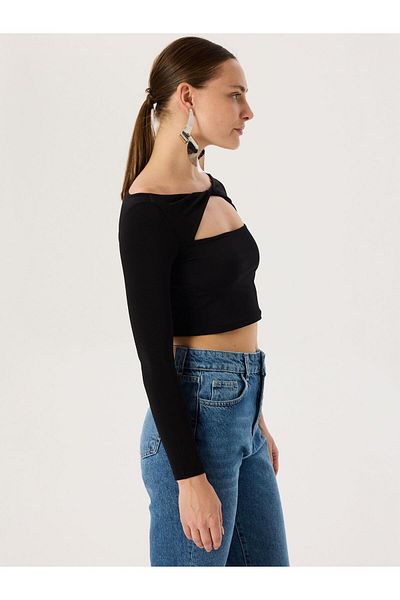 RİVUS Cut Out Detailed Long Sleeve Bodysuit - Black