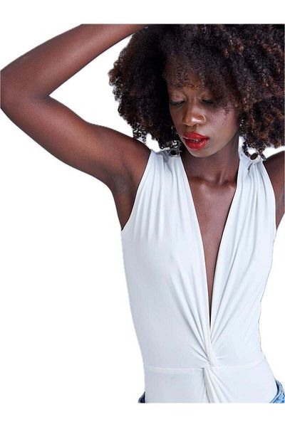 RİVUS Ecru Sleeveless Iconic Body - Front with Twist Detail