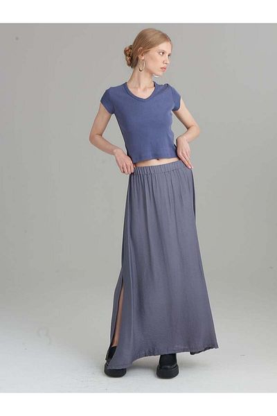 RİVUS Tricou Crop cu decolteu în V - Albastru