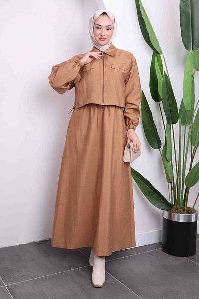 İmajButik Mink Crop Jacket Dress Combination