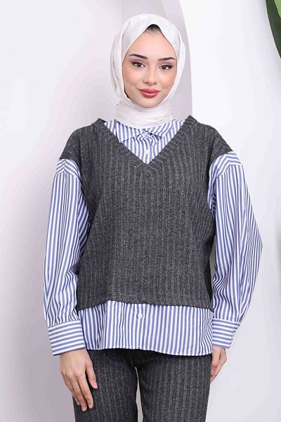 İmajButik Anthracite Garnished Sweater Trousers Set