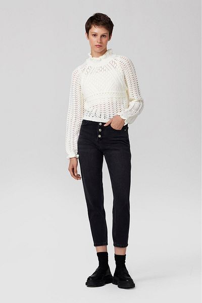 PARKhande Openwork Knitwear Sweater with Ruffled Sleeves and Collar -White