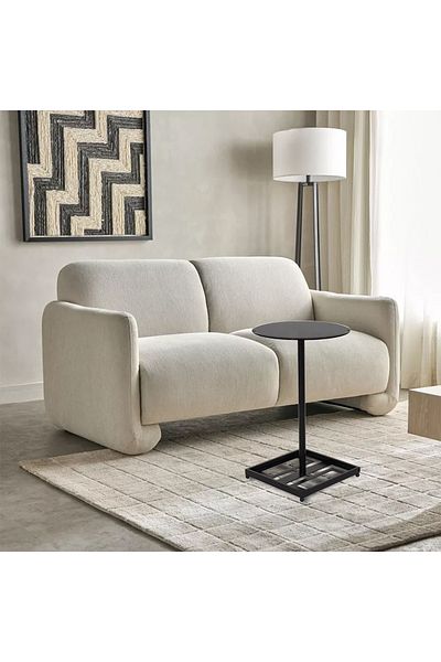 Areka Black Service Table, Black Iron Base, Black Glass Top (ONLY SERVICE TABLE)