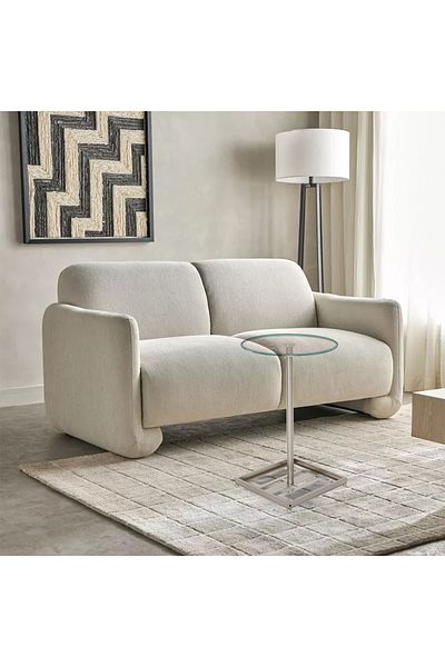 Areka Silver Service Table, Silver Iron Base, Transparent Glass Top (ONLY SERVICE TABLE)