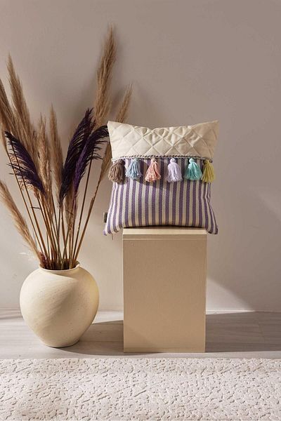 Aisha's Design Colorful Tufted Purple Striped Throw Pillow Cover,K-196
