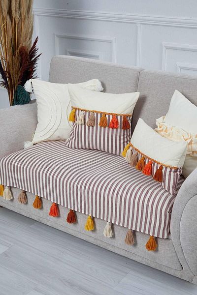 Aisha's Design Colorful Tufted Claret Red Striped Sofa Cover 90x155 Cm,ko-20ık