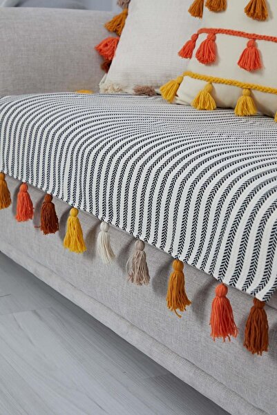 Aisha's Design Colorful Tufted Black Striped Sofa Cover 90x155 Cm,ko-20ık