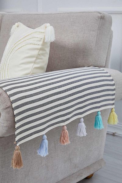 Aisha's Design 2-Piece Colorful Tasseled Black Striped Armrest Set 65x55 Cm,kc-5