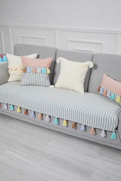 Aisha's Design Colorful Tufted Blue Striped Sofa Cover 90X210Cm,Ko-20