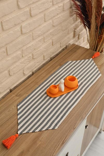 Aisha's Design Black Striped Tassel Runner 90 X 30,R-57K