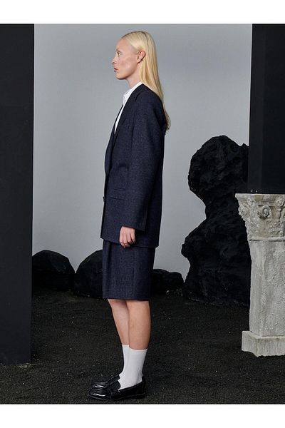 RİVUS Navy Blue Striped Bermuda Shorts