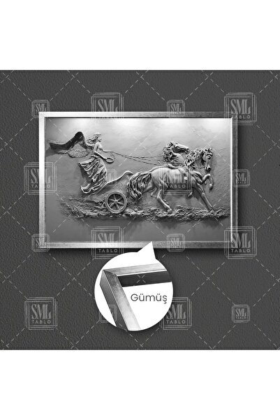 SML TABLO At Arabası Süren Kanatlı Melek Hermes Tanrı Duvar Heykel Çerçeveli ...