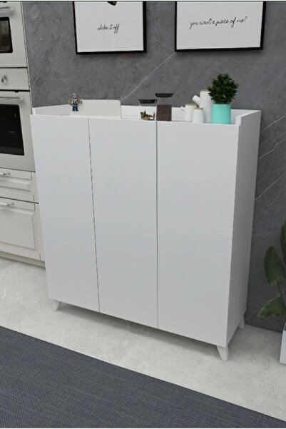 RENAZZO 3 Kapaklı Çok Amaçlı Dolap Çok Amaçlı Mutfak Dolabı Banyo Dolabı Ayak...