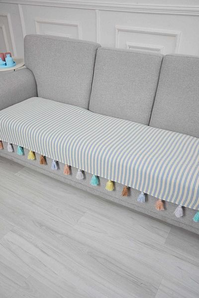 Aisha's Design Colorful Tufted Blue Striped Sofa Cover 90X210Cm,Ko-20