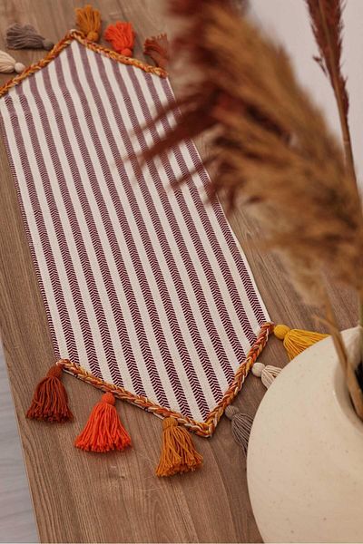 Aisha's Design Colorful Tufted Burgundy Striped Runner 90X30Cm,R-47K