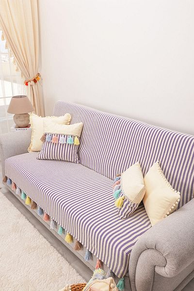 Aisha's Design Purple Striped Tufted Sofa Cover - Covering Back and Seating, 180x210 Cm, Ko-30