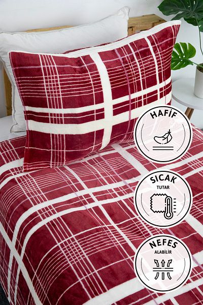 FAVORA 2 Pieces Woolly Single Blanket Bedspread Set - Burgundy
