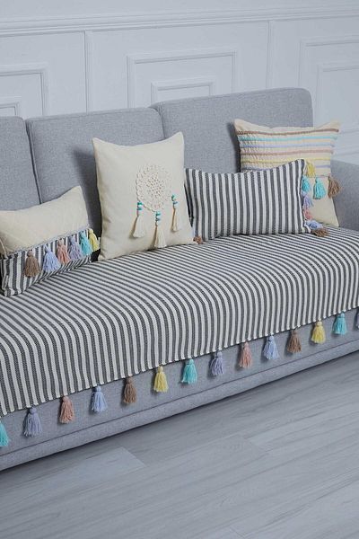 Aisha's Design Colorful Tufted Black Striped Sofa Cover 90X210Cm,Ko-20