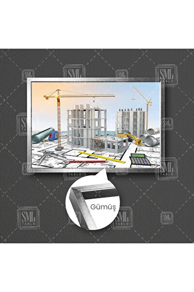 SML TABLO Inşaat Mimar Mühendis Büro Ofis Dekorasyon Çerçeveli Yatay Kanvas T...